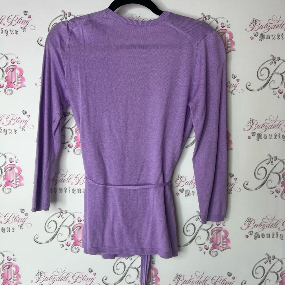 Le chΓ’teau Lavender Wrap shirt sweater rabbit hair angora fabric tie up belted - Picture 3 of 5